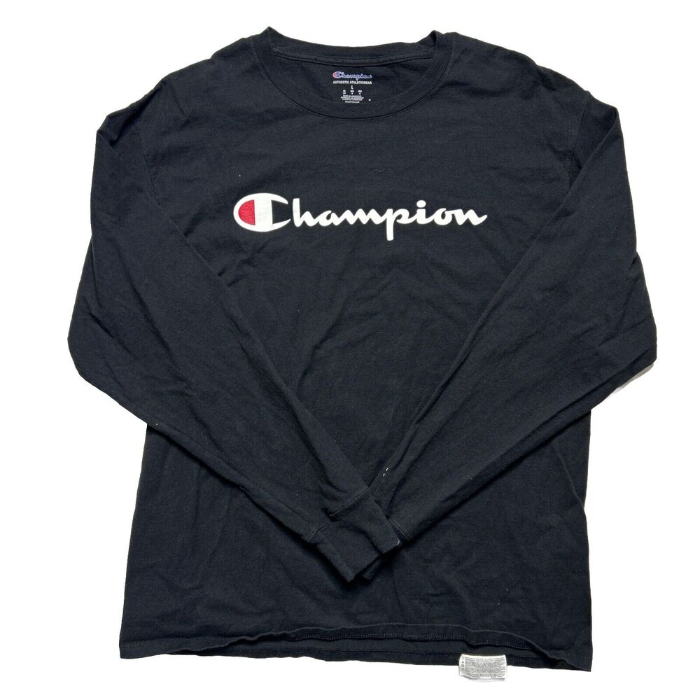 Champion Long Sleeve Crew Neck Black Shirt Men Size Large